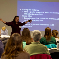 Keynote speaker Laura Johnson (Saul Mirowitz Jewish Community School) focuses on the importance of Nature Play.