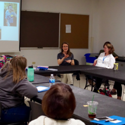 A lively roundtable discussion on partnering with teachers at other schools led by Mary Waskow (Ritenour Gifted) and Lizzie Berkowitz (Saul Mirowitz Jewish Community School).